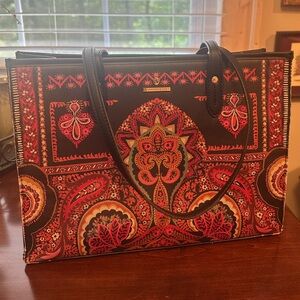 Spartina large-ish shoulder bag. Black with red, pink and some turquoise color.